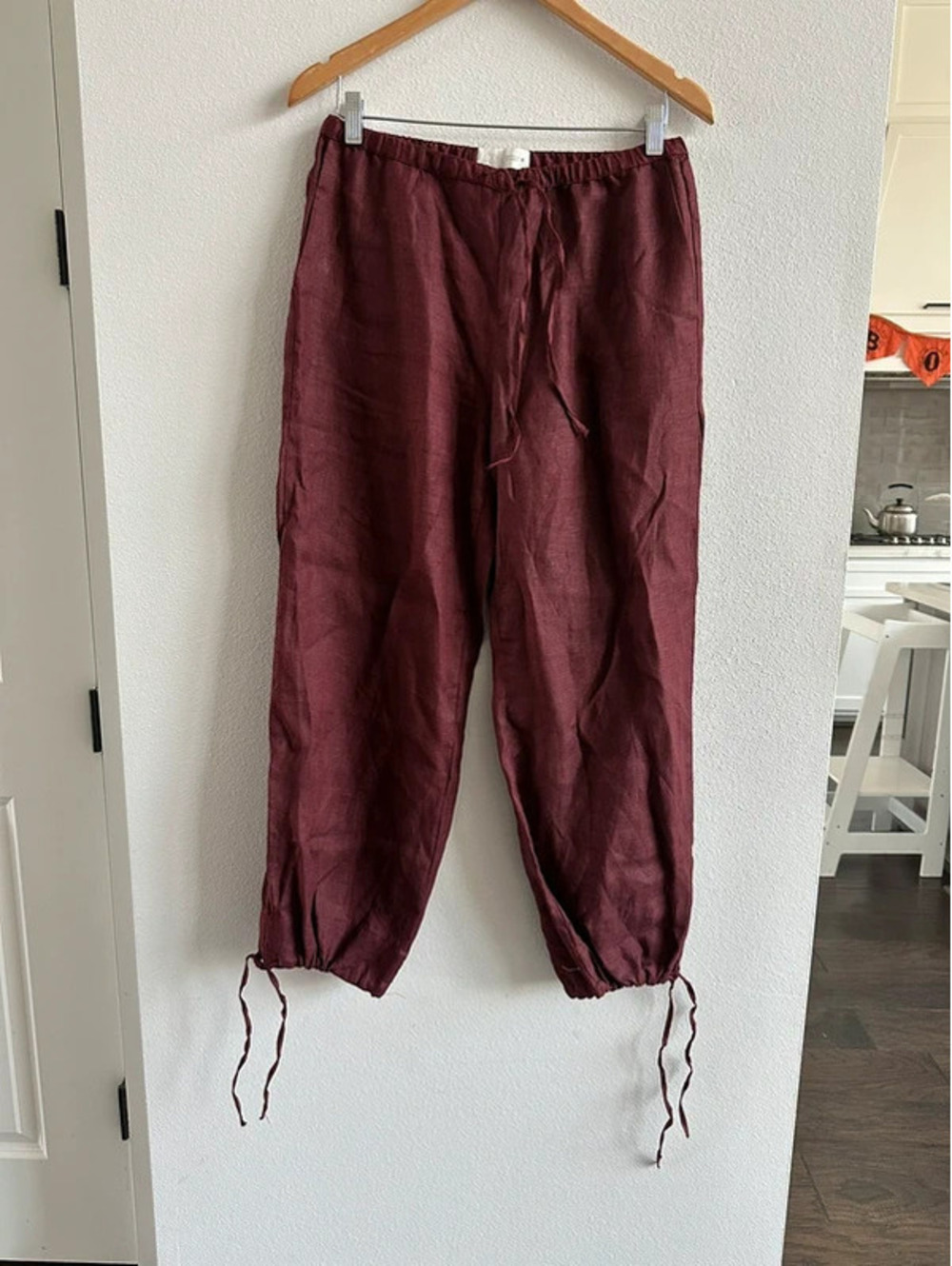 Zara burgundy linen drawstring pants